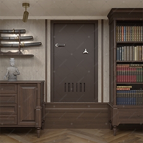 Комплект из двух дверей: защитная дверь "Ройк" БАСТИОН-3 и выкатной книжный шкаф с полками