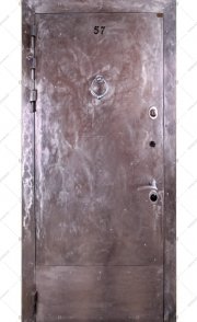 Дверь стальная входная СуперЛюкс. Панель и наличники из нержавейки, ошкуренные в стиле хаос  (вид снаружи)
