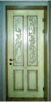 Дверной блок из массива дуба крашеный, патина бронза, с резьбой ручной работы