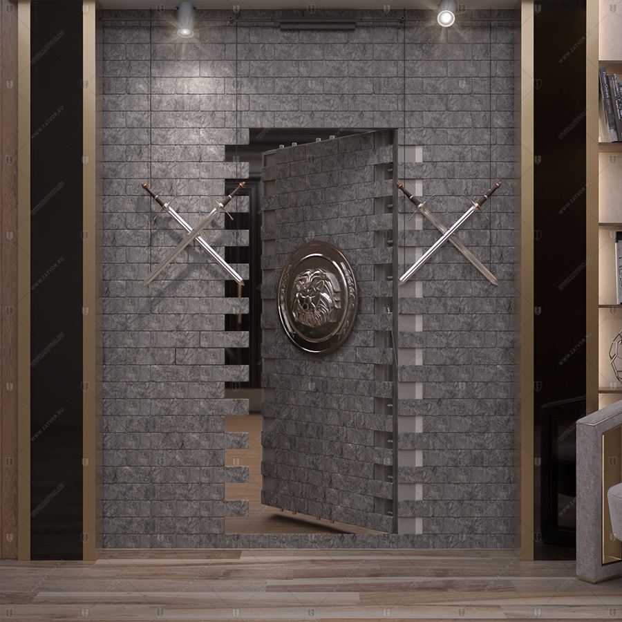 Потайная дверь "Рет" БАСТИОН-3, облицованная кирпичом _8