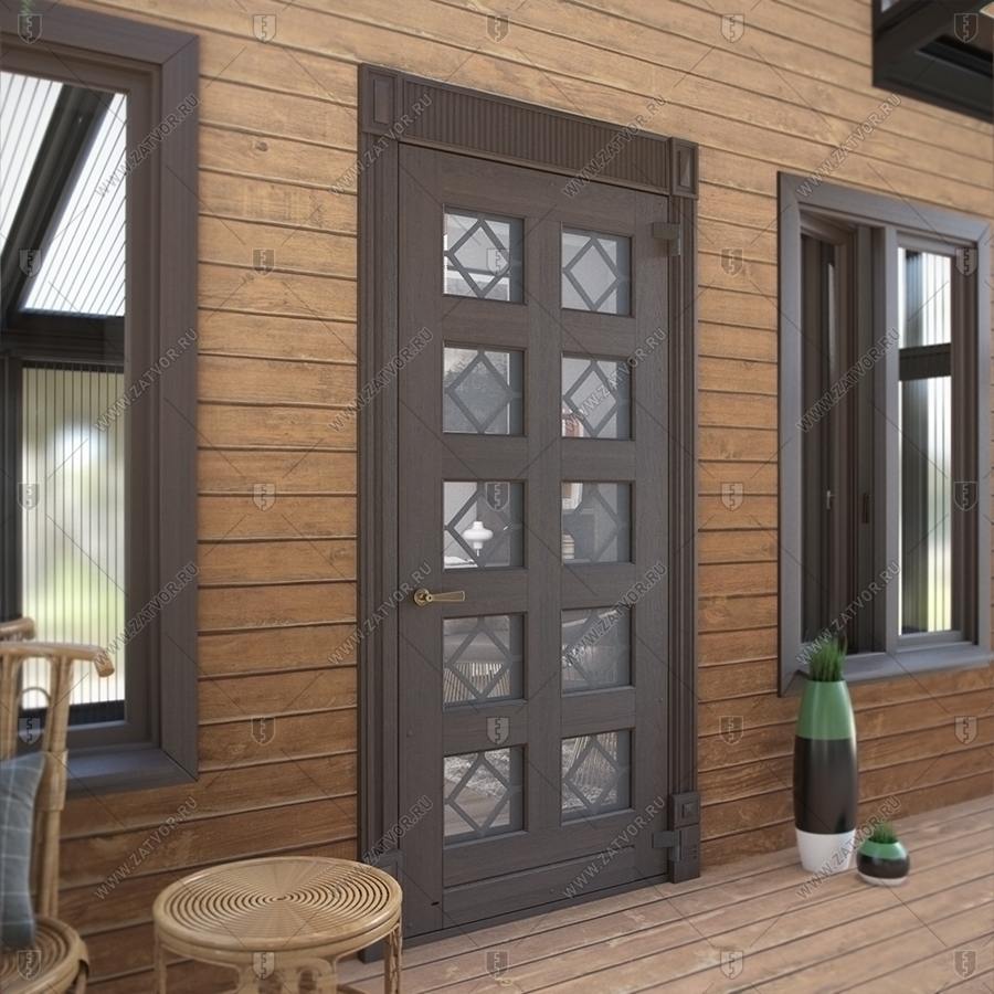 Входная группа в коттедж со стёклами и решётками "Порфирион" БАСТИОН-3_4