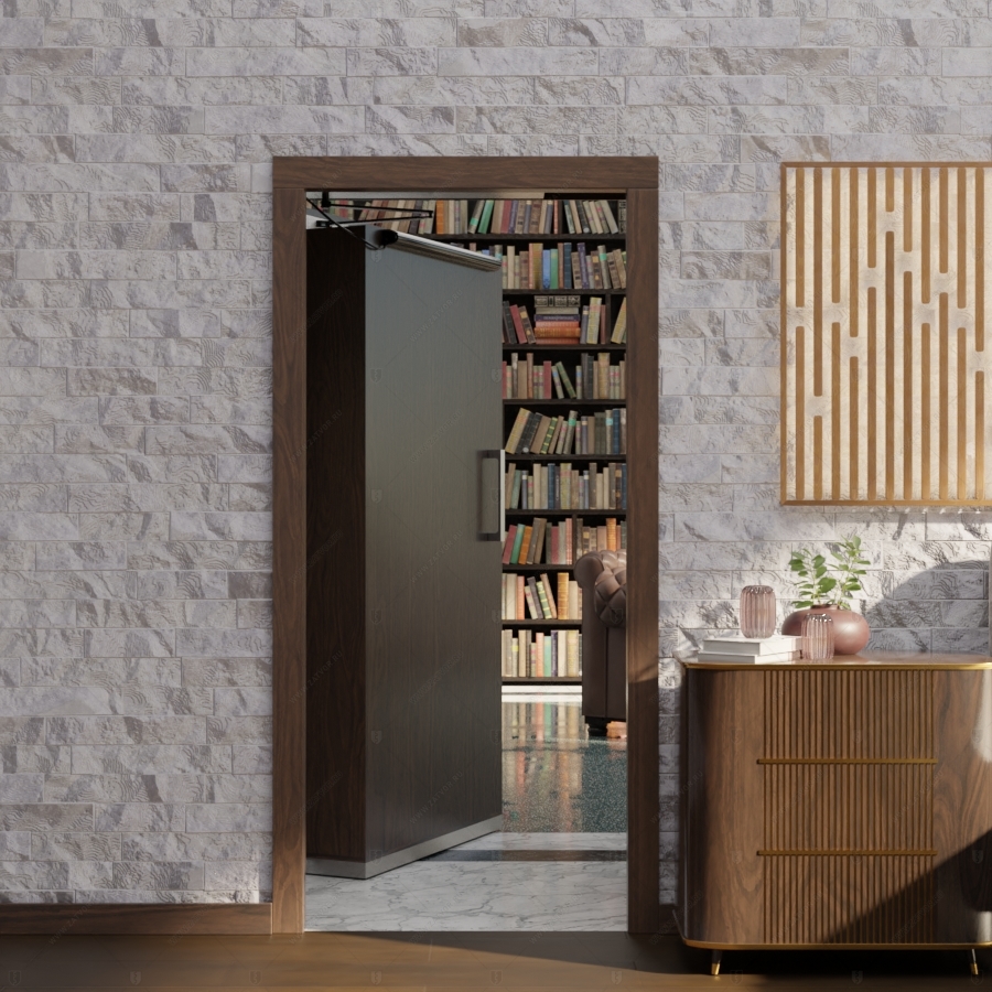 Скрытая дверь "Аргос" СуперЛюкс с панелью в виде книжного шкафа_7