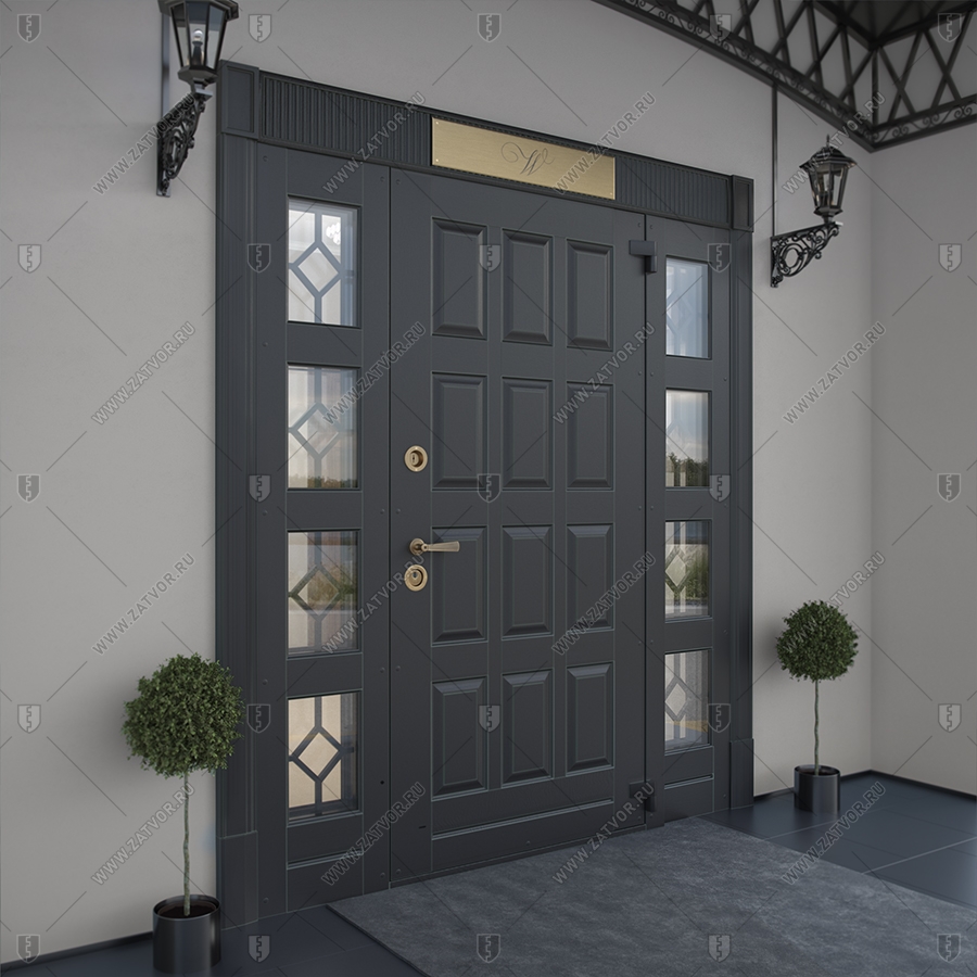 Входная группа в коттедж со стёклами и решётками "Эффракоридон" БАСТИОН-3_4