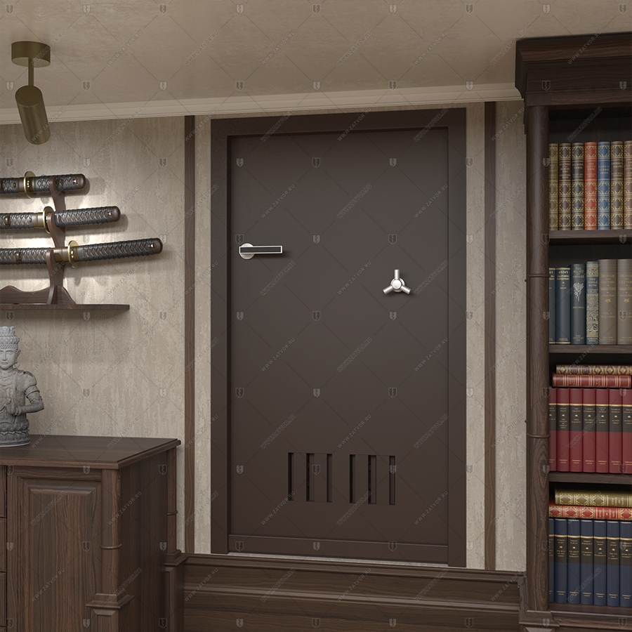 Комплект из двух дверей: защитная дверь "Ройк" БАСТИОН-3 и выкатной книжный шкаф с полками_5