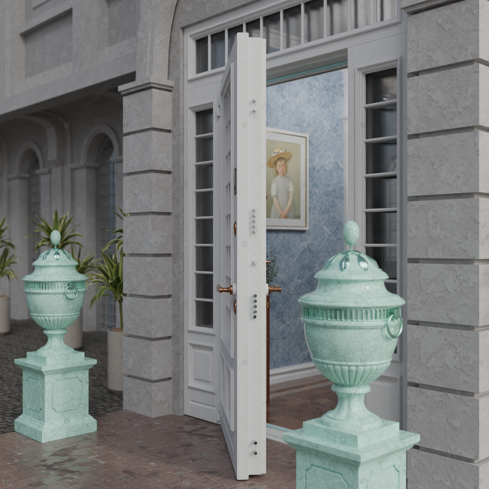 Входная группа в коттедж со стёклами и решётками "Камена" БАСТИОН-3_12