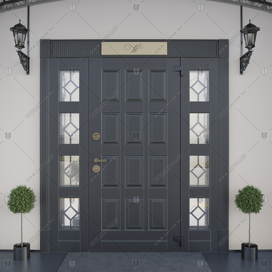 Входная группа в коттедж со стёклами и решётками "Эффракоридон" БАСТИОН-3_2