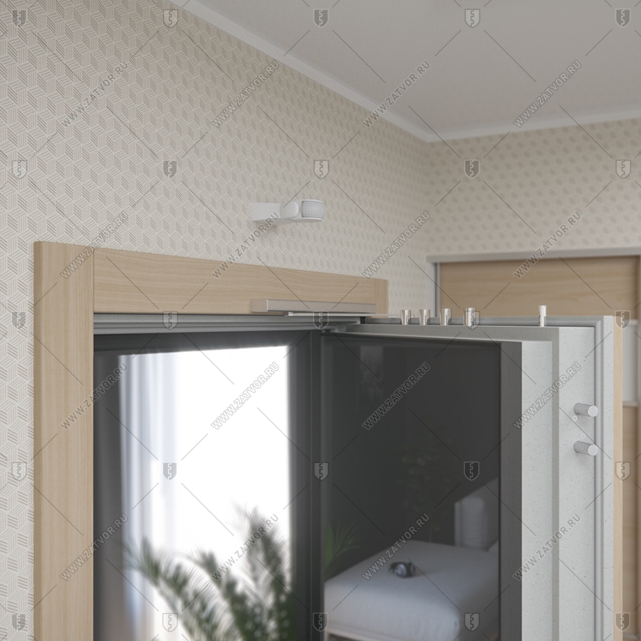 Скрытая (потайная) внутренняя бронированная пожаростойкая дверь "Палеса" БАСТИОН-3 BR4 EIS60 с наружной панелью из зеркала_12