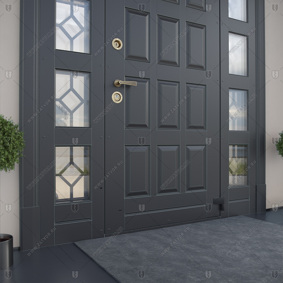 Входная группа в коттедж со стёклами и решётками "Эффракоридон" БАСТИОН-3_12