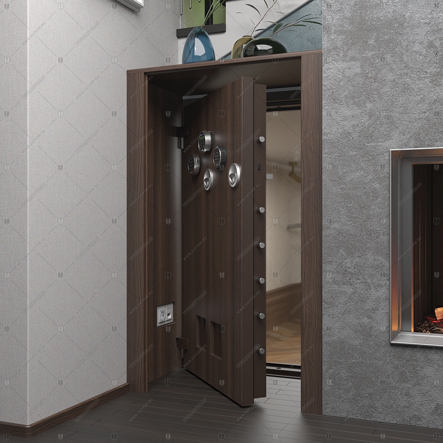 Комплект из двух дверей: защитная дверь "Ройк" БАСТИОН-3 и выкатной книжный шкаф с полками_8