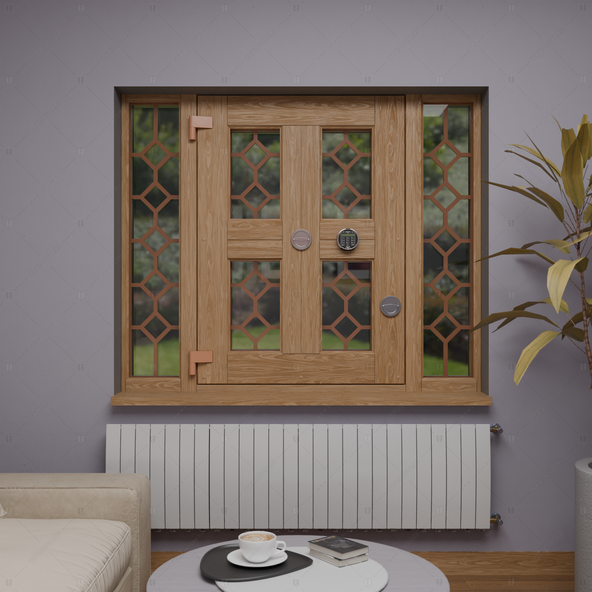 Оконная бронированная открывающаяся группа со стеклом и решетками BR4_3