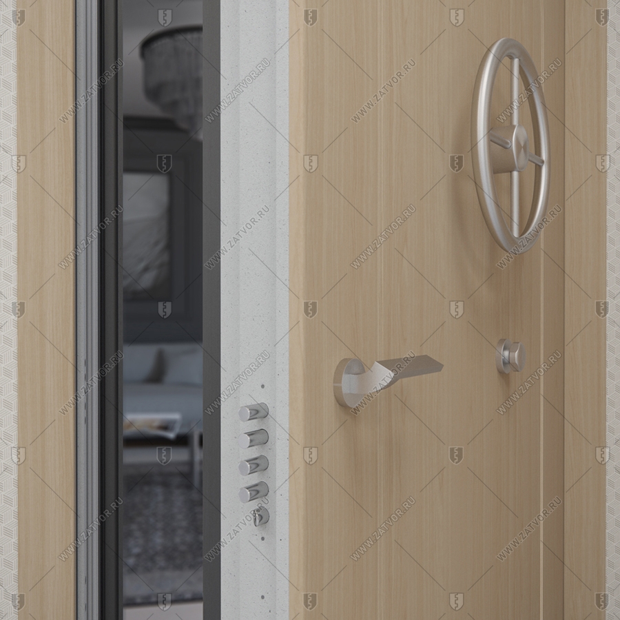 Скрытая (потайная) внутренняя бронированная пожаростойкая дверь "Палеса" БАСТИОН-3 BR4 EIS60 с наружной панелью из зеркала_8