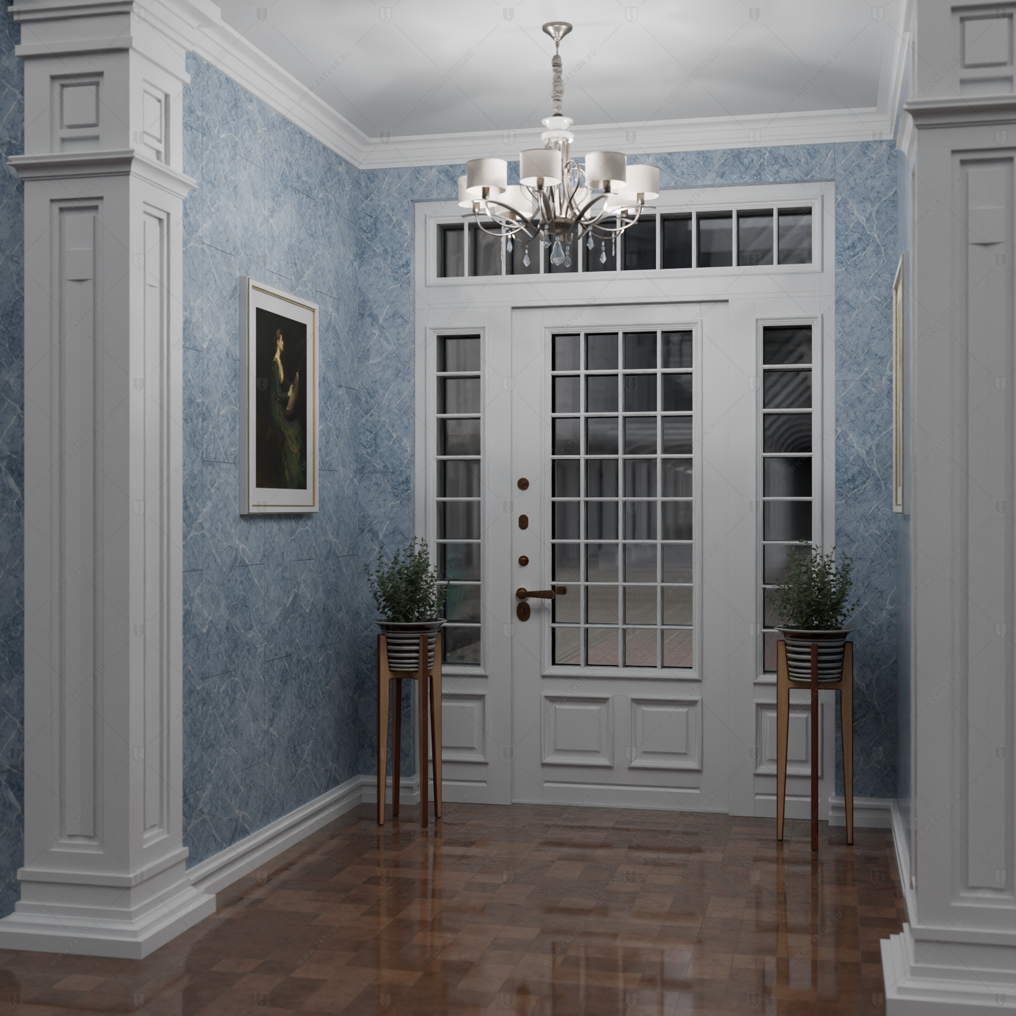 Входная группа в коттедж со стёклами и решётками "Камена" БАСТИОН-3_5