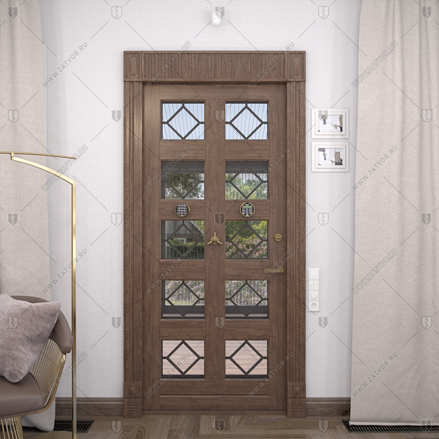 Входная группа в коттедж со стёклами и решётками "Порфирион" БАСТИОН-3_3