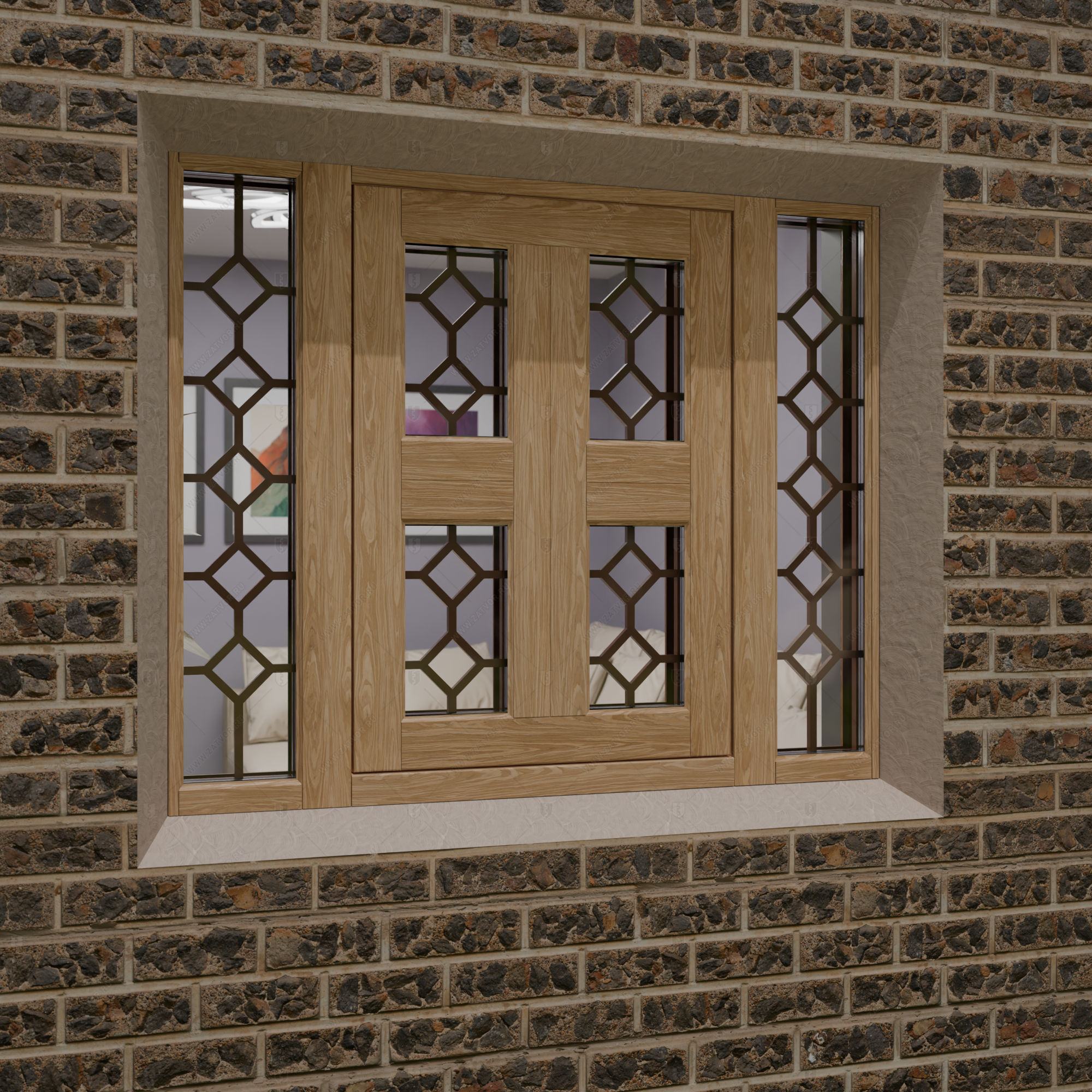 Оконная бронированная открывающаяся группа со стеклом и решетками BR4_4