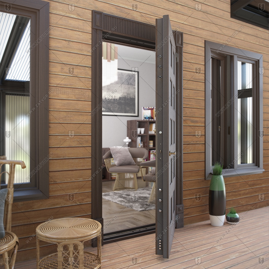 Входная группа в коттедж со стёклами и решётками "Порфирион" БАСТИОН-3_6