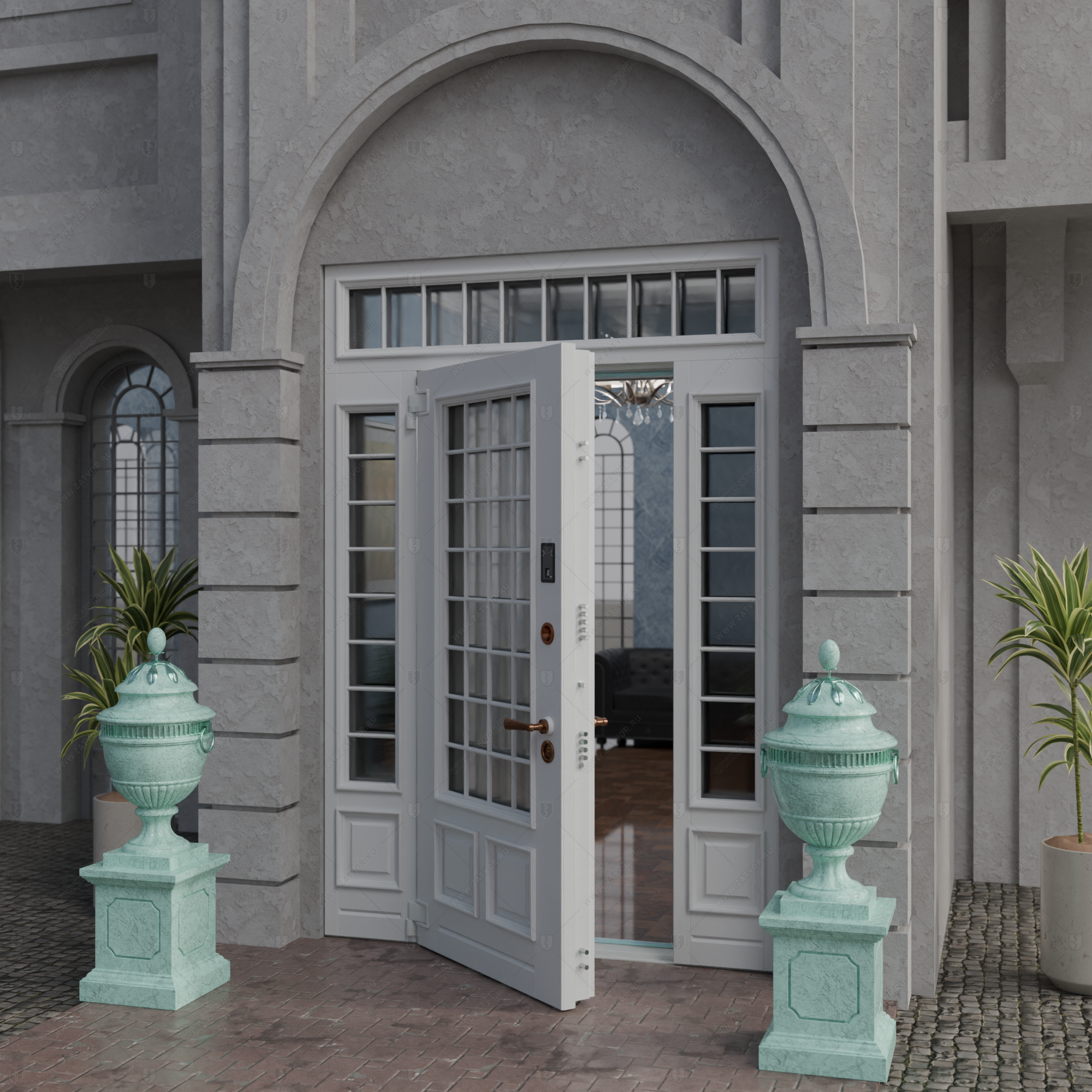 Входная группа в коттедж со стёклами и решётками "Камена" БАСТИОН-3_6