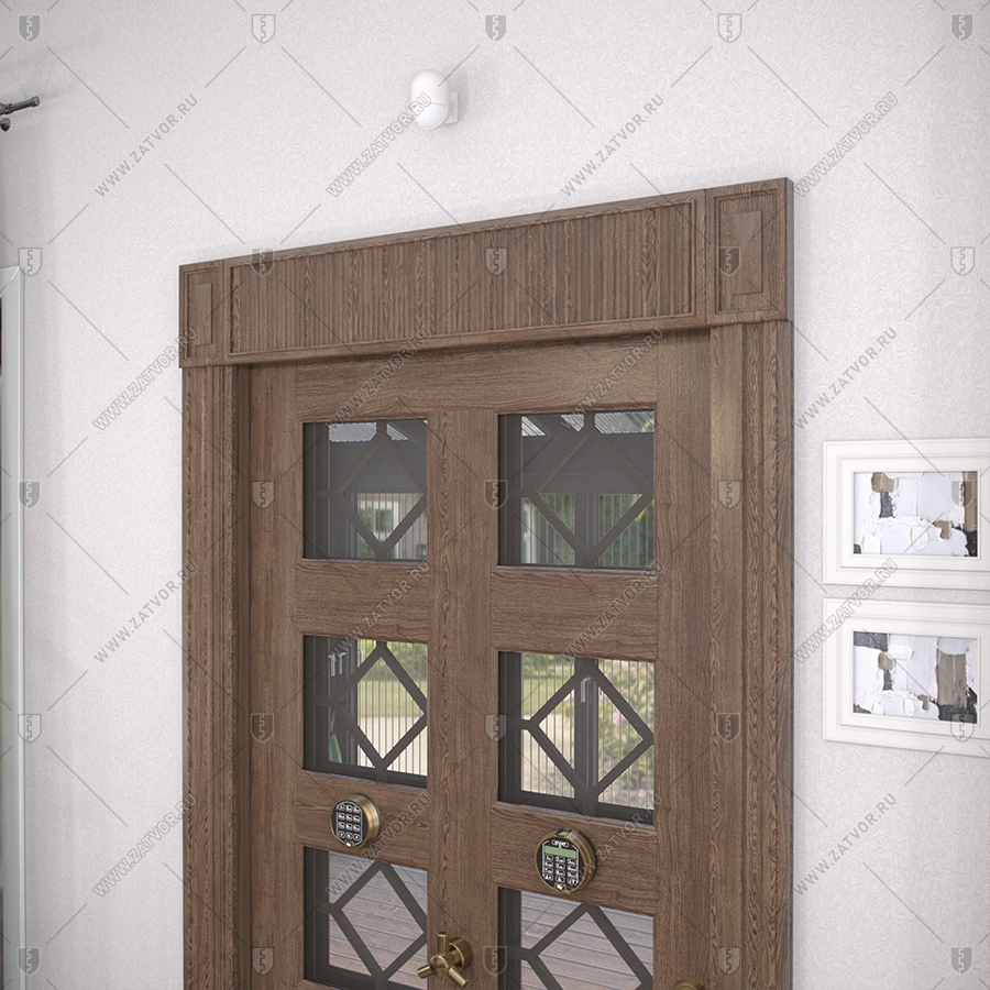 Входная группа в коттедж со стёклами и решётками "Порфирион" БАСТИОН-3_11