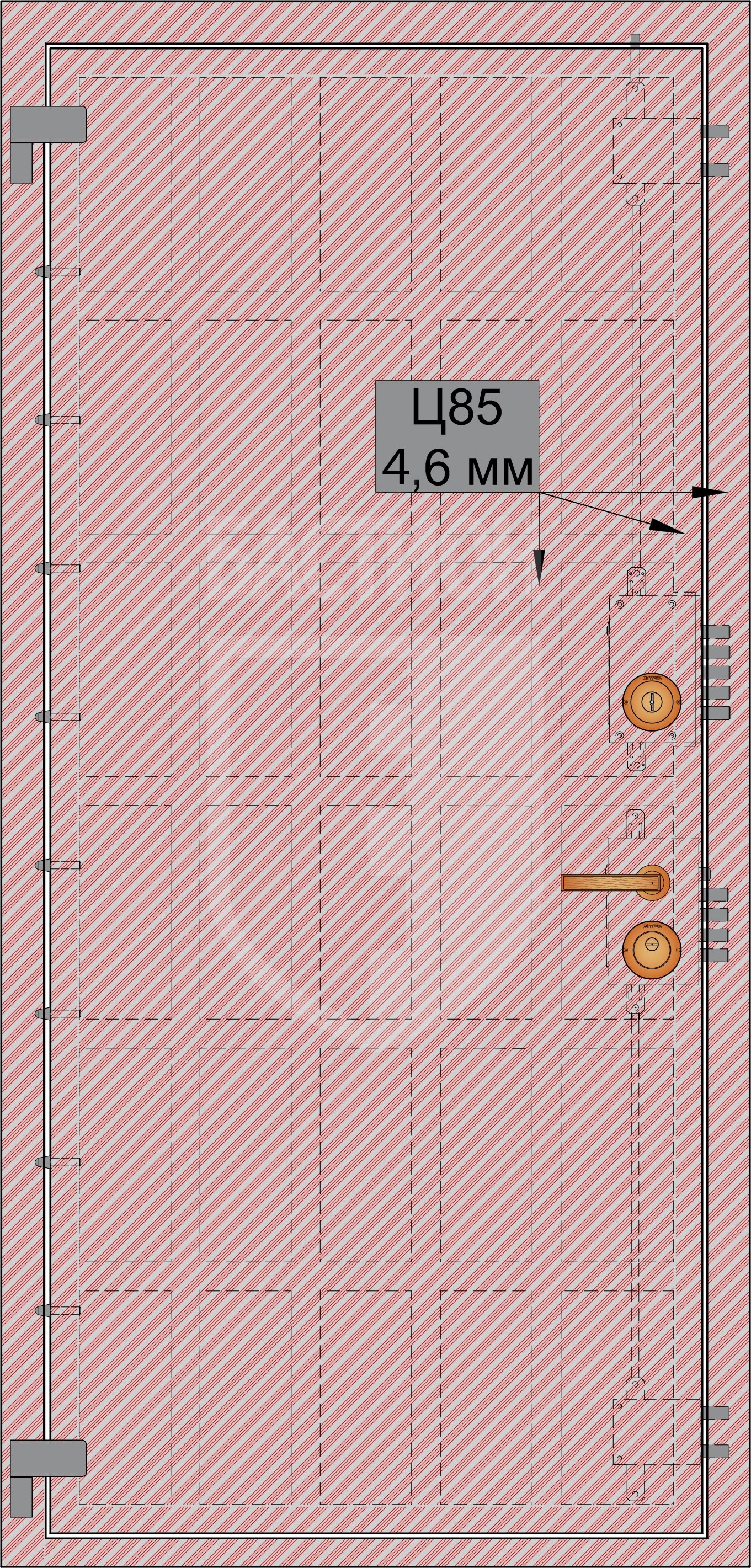 Защита створки и рамы пулестойкой сталью 42XCHMA (Ц85) толщ. не менее 4.6 мм (класс BR3) 