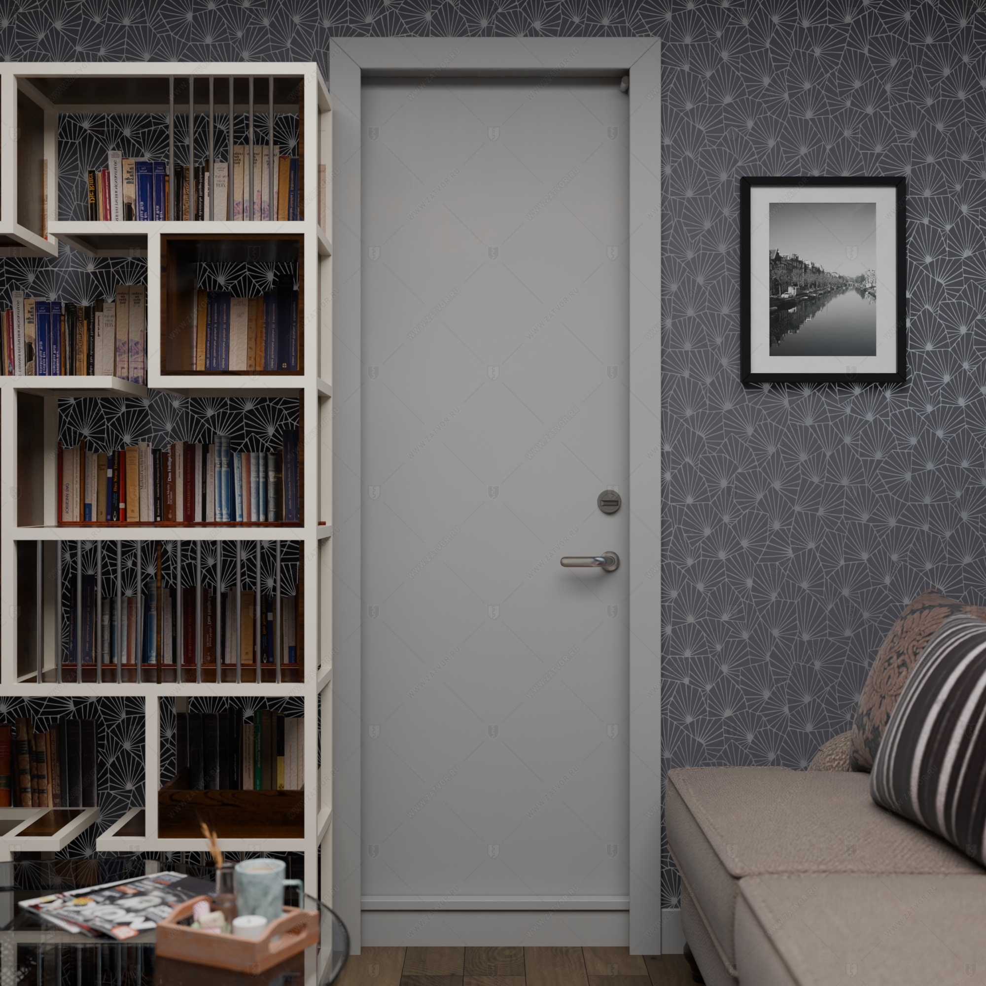 Скрытая (потайная) дверь "Электра" БАСТИОН-1 с наружной панелью из зеркала_1