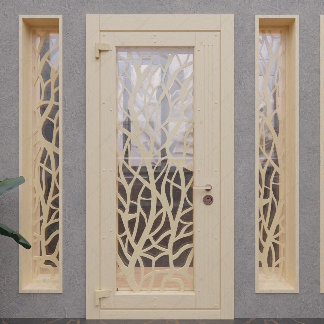 Взломостойкая входная дверь "Тейя" БАСТИОН-1 со стеклом и решеткой