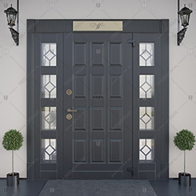 Входная группа в коттедж со стёклами и решётками "Эффракоридон" БАСТИОН-3