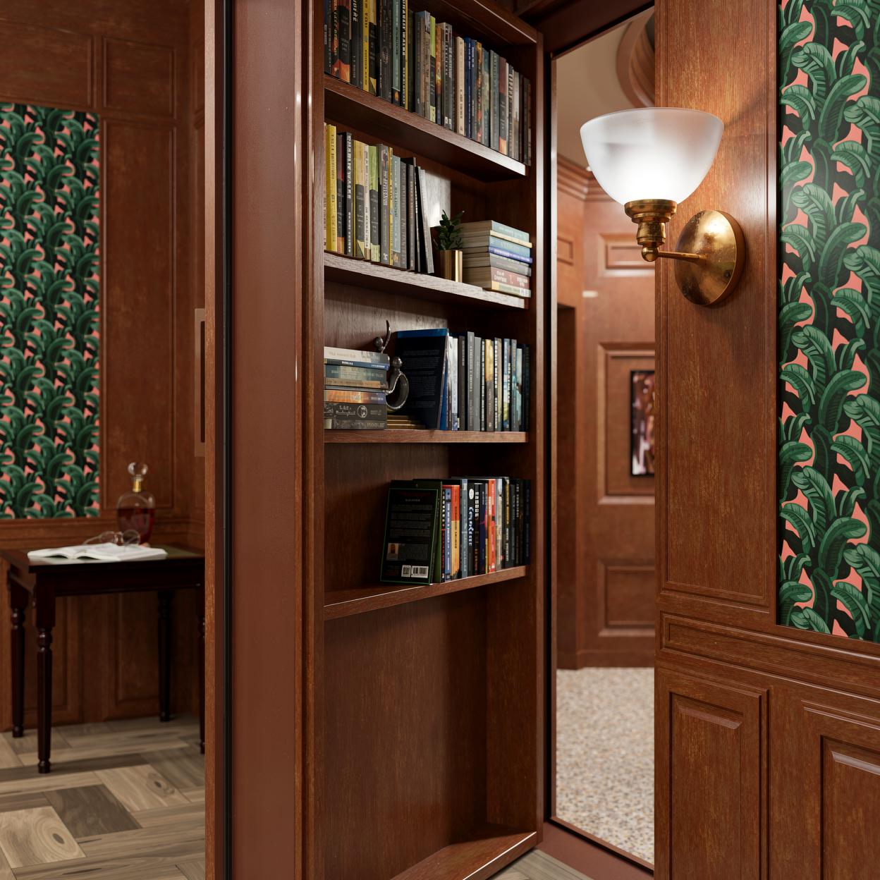 Скрытая дверь "Зеве" СуперЛюкс с панелью в виде книжного шкафа_5