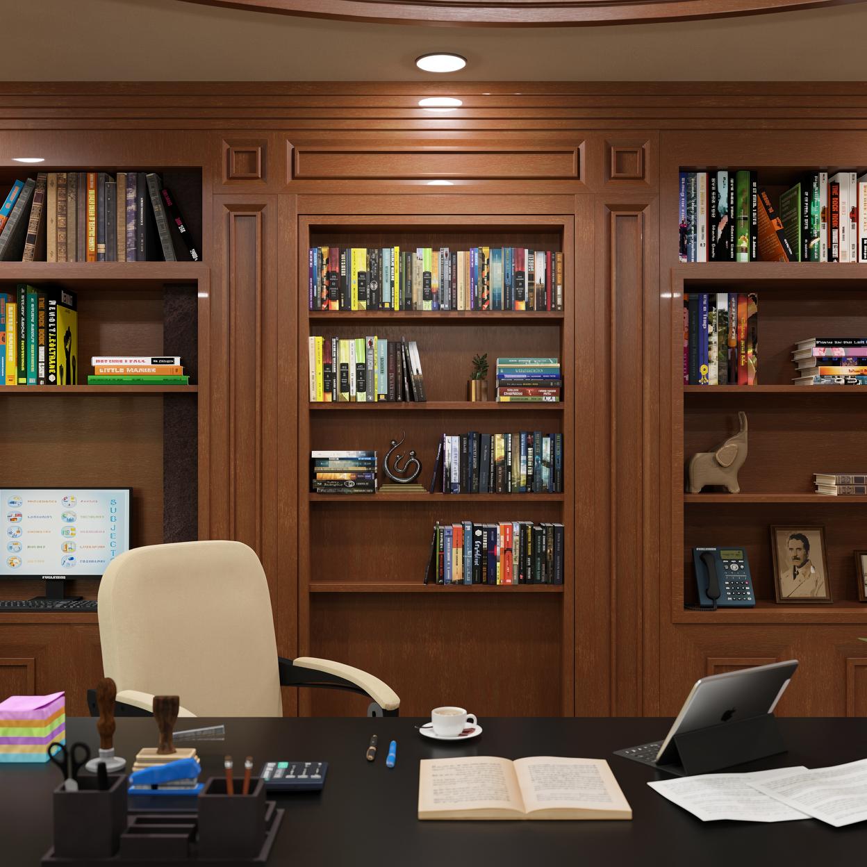 Скрытая дверь "Зеве" СуперЛюкс с панелью в виде книжного шкафа_0